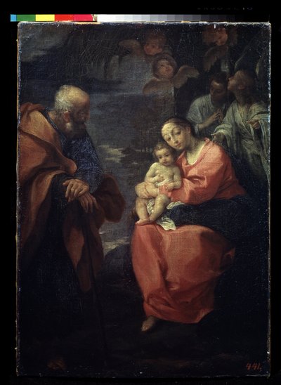 ""The Holy Family Rest on the Flight into Egypt"" (ヤシの木の下の聖家族 (エジプトへの逃避の休息)) ルドヴィコ・カラッチ (Ludovic Carracci) の絵画 作： Ludovico Carracci