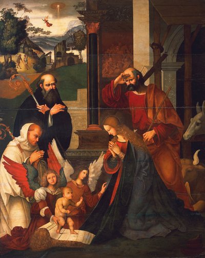 聖バーナードと聖アルベリコの降誕、1505-1510年頃、ルドヴィコ・マッツォリーノ作（1480-1530年頃）、キャンバスに油彩、219x176 cm 作： Ludovico Mazzolino