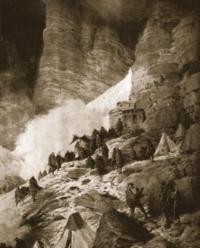 イタリアのオーストリアとの高山戦争: 1916 年 6 月 21 日、「The Illustrated War News」より、山腹で祝われるミサ (リソ) 作： Ludovico Pogliaghi