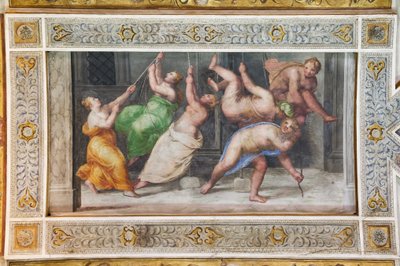 ピュリヒオスの踊り、ホール オブ ゲームの天井の詳細 (フレスコ画) 作： Ludovico Settevecchi