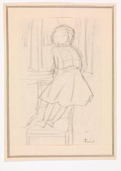 椅子の上に立って、窓の外を見ている少女 作： Ludvig Find