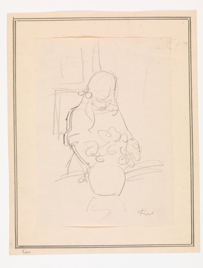 花瓶とテーブルに立っている女の子 作： Ludvig Find