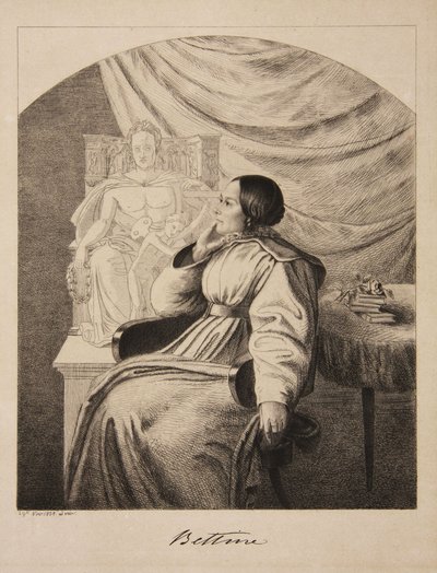 作家ベティーヌ・フォン・アルニムの肖像、1785～1859年、旧姓ブレンターノ、1838年。 作： Ludwig Emil Grimm