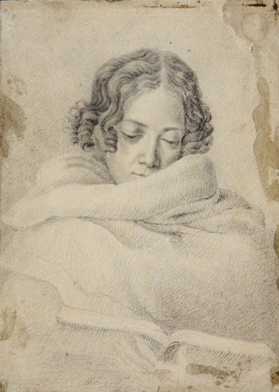 作家ベティーヌ・フォン・アルニムの肖像、1785～1859年、旧姓ブレンターノ、1809年頃。 作： Ludwig Emil Grimm