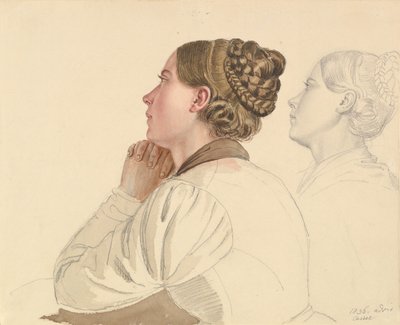 祈りを捧げる女性の習作 19世紀初頭～中期 作： Ludwig Emil Grimm