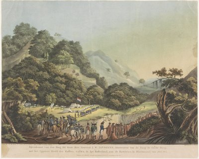 ヤンセン総督とコーサ族の指導者ガイカとの会談、1803年 高等教育の会議。 力。 ロード ジェネラル J.W. ジャンセン。 喜望峰の総督で、カフィル族の最高責任者。 ガイカ、カフィルランド、カトリ 作： Ludwig Gottlieb Portman