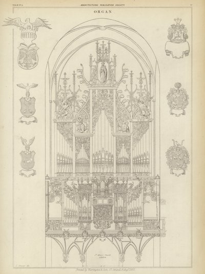 ドイツ・リューベックの聖マリア教会のオルガン（エングレーヴィング 作： Ludwig Gruner