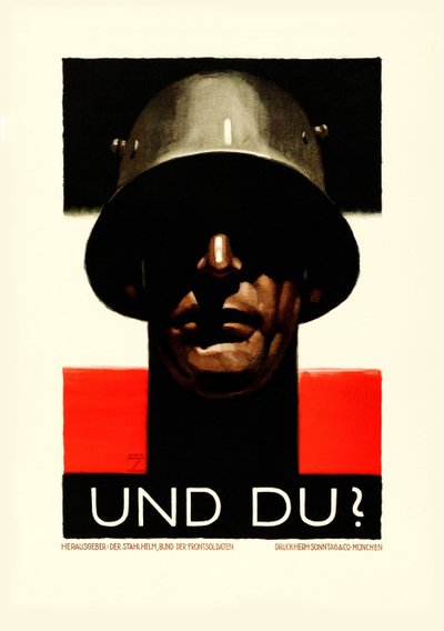 そして、1929 年の戦線兵士連盟の鋼鉄の兜よ。 作： Ludwig Hohlwein