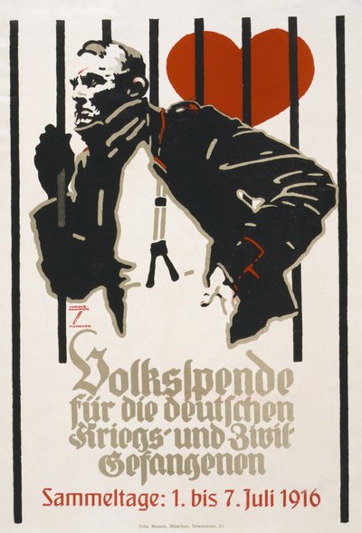 ドイツ戦争および市民囚人のための人民基金の募金ポスター、収集日 7 月 1 ～ 7 日 作： Ludwig Hohlwein
