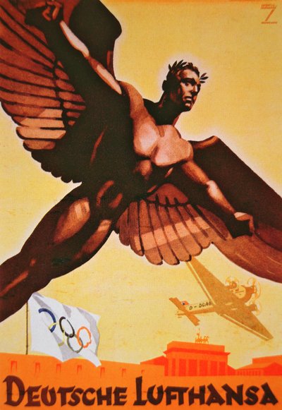 ドイツのルフトハンザ航空によるベルリンへのポスター広告フライト 作： Ludwig Hohlwein