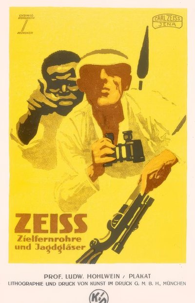ツァイスのライフルスコープとハンティンググラス 作： Ludwig Hohlwein