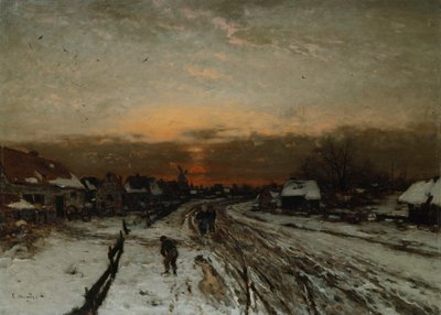 夕日のある冬景色（キャンバスに油彩） 作： Ludwig Munthe