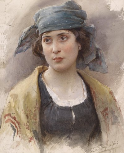 緑のスカーフを持つ少女 作： Ludwig Passini
