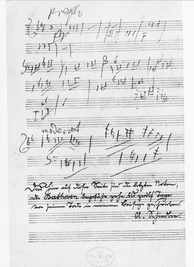 ドイツの作曲家ルートヴィヒ・ヴァン・ベートーヴェン（1770-1827）が書いた曲の最後のページ。 作： Ludwig van Beethoven