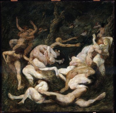 女性の誘拐。 ルートヴィヒ・フォン・ホフマン (1861-1945) の絵画。 キャンバスに油彩。 太陽: 70.8x72cm。 プーシキン、モスクワ 女性の誘拐 作： Ludwig von Hofmann