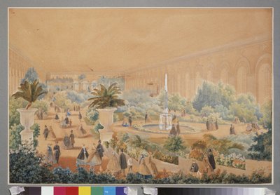 モスクワマネージでの花展。 Luigi Premazzi (1814-1891) の作品、紙に水彩、ガッシュ 作： Luigi Premazzi