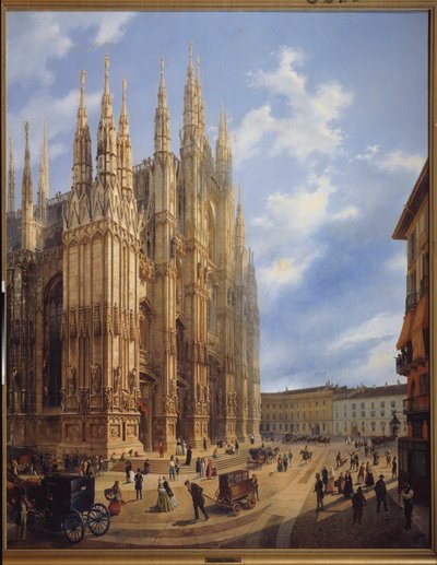 ミラノ (イタリア) の大聖堂 (ドゥオーモ)。 ルイージ・プレマッツィ (1814-1891) の絵画、キャンバスに油彩 作： Luigi Premazzi