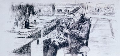 ルイジ・レヴィ(1858-1860 - 1939)による画家ジョヴァンニ・ファットリの肖像、ドローイング 作： Luigi Levi