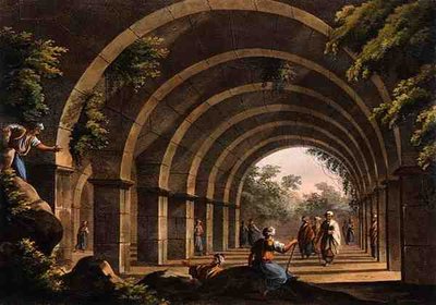 ロバート・ボウヤー（1758-1834）が出版した『オスマン帝国の景観』から、カラマニアのカカモにある古代の浴場 1803年（カラー・アクアチント）。 作： Luigi (after) Mayer