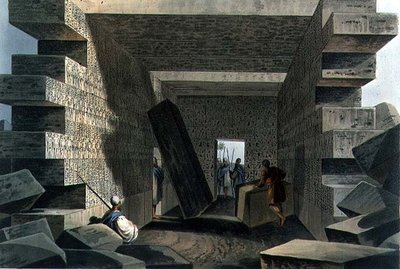 ジュピター・アモン神殿の内部 Robert Bowyer (1758-1834) 1810年発行の「Views in the Ottoman Dominions」のプレート71（アクアチント）。 作： Luigi (after) Mayer