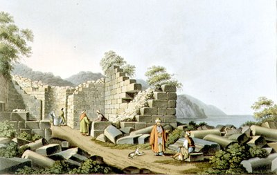サモス島の古代寺院跡、R.Bowyerが出版した「Views in the Ottoman Dominions」のプレート58。 作： Luigi (after) Mayer