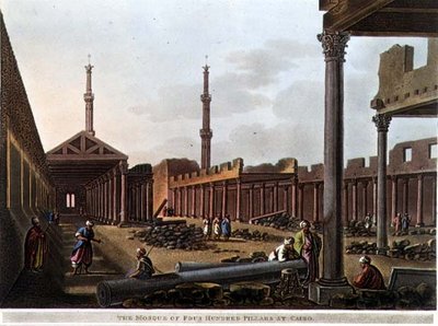 トーマス・ミルトン（1743-1827）が彫刻し、ロバート・ボウヤー（1758-1834）が1802年に出版した「エジプトの景色」の第28版「カイロの400柱のモスク」（アクアチント）。 作： Luigi (after) Mayer