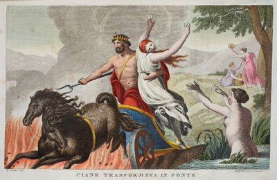 CyaneとプロセルピナのレイプまたはフォンテのCiane Transformata、第V巻、Ovidの変容からのイラスト、フィレンツェ、1832年（手描きの彫刻） 作： Luigi Ademollo