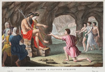 地獄のオルフェウスまたはオルフェオChiede a Plutone Euridice、Book X、Ovid&39;s Metamorphosesのイラスト、1832年（手描きの彫刻） 作： Luigi Ademollo