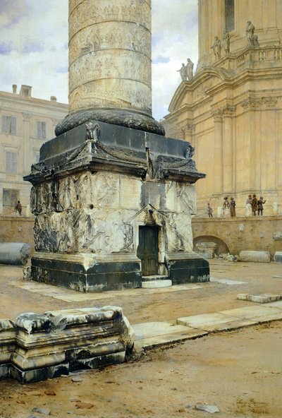 Luigi Bazzani (1836-1927) によるローマのトラヤヌス記念柱。 キャンバスに油彩 70,5x103 cm。 作： Luigi Bazzani