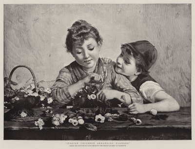 花を生けるイタリアの子供たち 作： Luigi Bechi