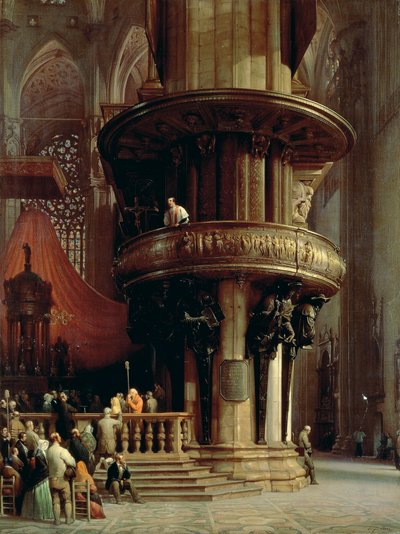 ルイジ・ビシ（1814-1886）作「ミラノのドゥオモでの説教」 油彩・キャンバス 作： Luigi Bisi