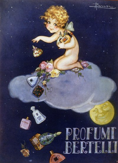 ベルテリ社のフレグランスの広告。イラストはBrisi（Busi）。 作： Luigi Busi