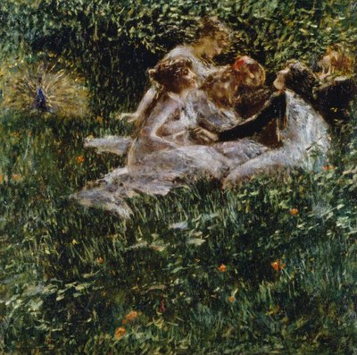春のアレゴリー、ルイージ・コンコーニ作（1852-1917）、キャンバスに油彩、77x77 cm 作： Luigi Conconi