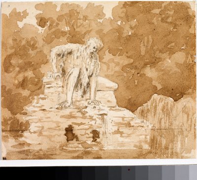 アペニーノ、1580年にプラトリーノの岩に彫られた川の神、デミドフ荘（水彩画、1825年頃 作： Luigi Garibbo