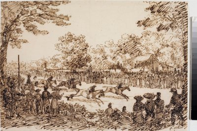 競馬（おそらくサン・ジョバンニ・ア・フィレンツェの祭礼）（インク、1825年頃 作： Luigi Garibbo