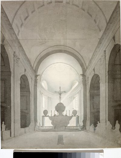 教会の内観（ドローイングと水彩画、1825年頃 作： Luigi Garibbo