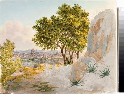 フィレンツェの全景（ドローイングと水彩画、1825年頃 作： Luigi Garibbo