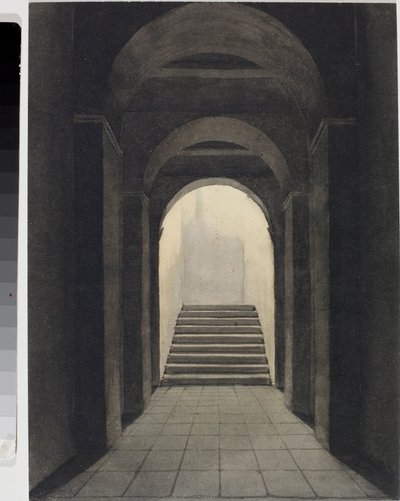 ジェノバのカプチン会修道院の回廊の遠近法（水彩画、1825年頃 作： Luigi Garibbo