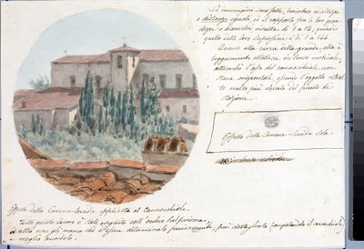 フィレンツェ近郊のサン・サルバトーレ・アル・モンテ教会を望遠鏡で撮影したもの（Drawing and Watercolour, ca 1833 作： Luigi Garibbo