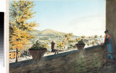ジェノバ周辺の町並み（ドローイングと水彩画、1825年頃 作： Luigi Garibbo
