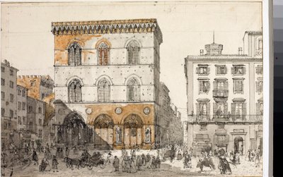 フィレンツェのオルサンミケーレ教会の眺め（水彩画、1820年頃 作： Luigi Garibbo