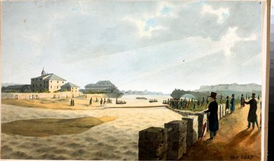ジェノバのピラ橋の眺め（水彩画、1825年頃 作： Luigi Garibbo
