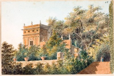 ジェノバのヴィラ・パラヴィチーニ・デッレ・ペスキエールの眺め（水彩、1825年頃 作： Luigi Garibbo