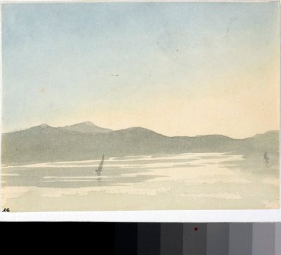 夜明けの湖の眺め（水彩画、1825年頃 作： Luigi Garibbo