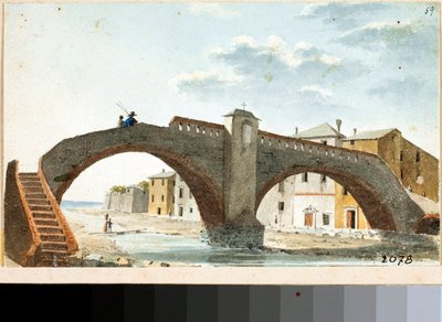 ジェノバ、ヴォルトリのレイラ川にかかる橋の眺め（水彩、1820年頃 作： Luigi Garibbo