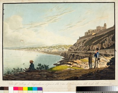 灯台から見たジェノバの西にあるサンピエダレーナ地区の眺め。(エッチング、1813〜1814年頃) 作： Luigi Garibbo