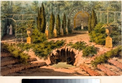 ジェノバ近郊のペグリのドリア邸の庭の眺め（水彩画、1825年頃 作： Luigi Garibbo
