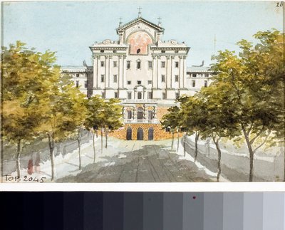 ジェノバの貧しい人々のためのホスピスの眺め（ドローイングと水彩画、1825年頃 作： Luigi Garibbo