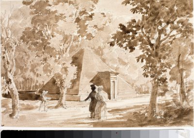 フィレンツェのカスティーネ公園のピラミッドの眺め（水彩画、1820年頃 作： Luigi Garibbo