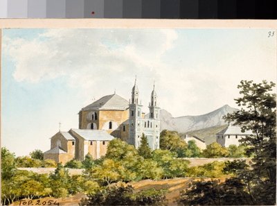 ジェノバ、アレンツァーノの聖ナザリウス教会とケルサス教会の眺め（水彩画、1825年頃 作： Luigi Garibbo